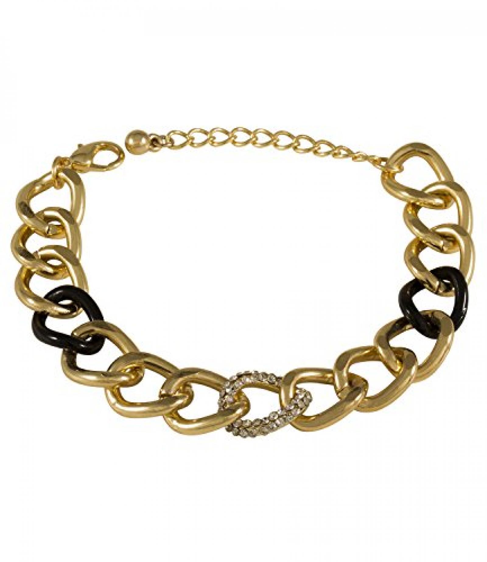 SIX "Jazz" gold schwarzes Glieder Armband mit Strass Akzenten (382-384) 